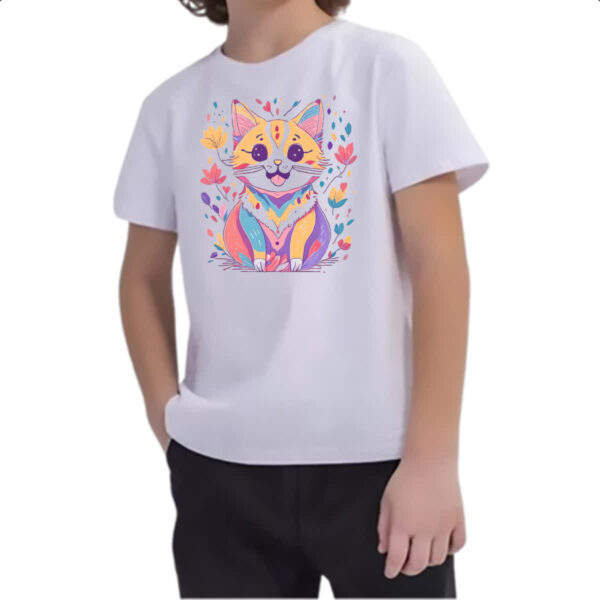 Camiseta Infanto Juvenil Desenho gato feliz - Imagem 2