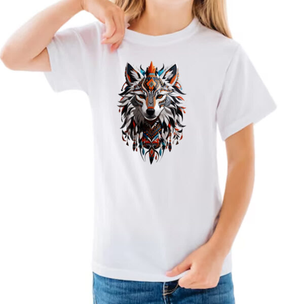 Camiseta Infanto Juvenil Espirito lobo tribal - Imagem 3