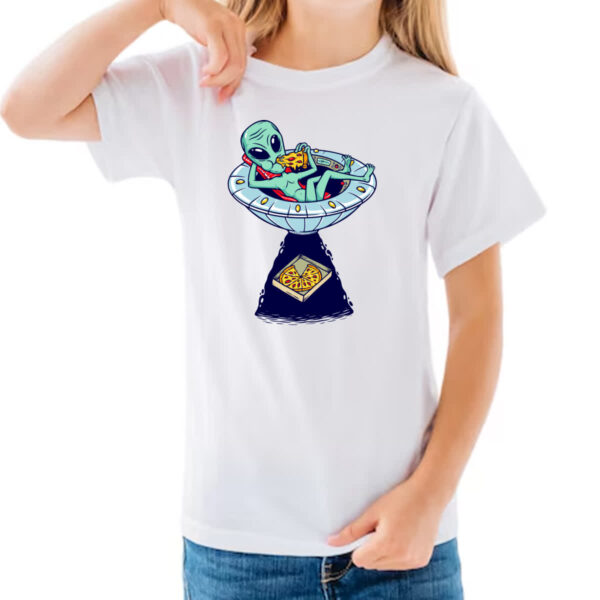 Camiseta Infanto Juvenil ET roubando pizza - Imagem 3