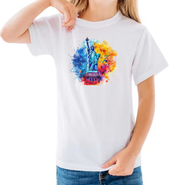 Camiseta Infanto Juvenil Estatua liberdade watercolor - Imagem 3