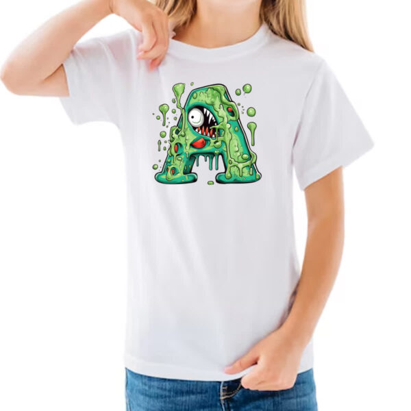 Camiseta Infanto Juvenil Zumbi Alfabeto Letra A - Imagem 3