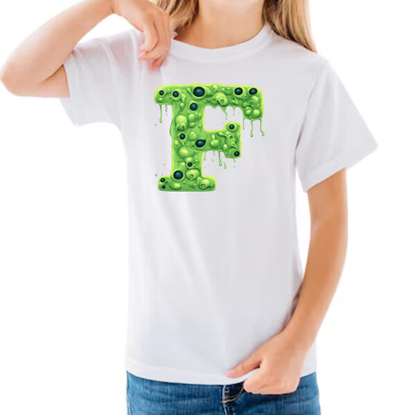 Camiseta Infanto Juvenil Zumbi Alfabeto Letra F - Imagem 3