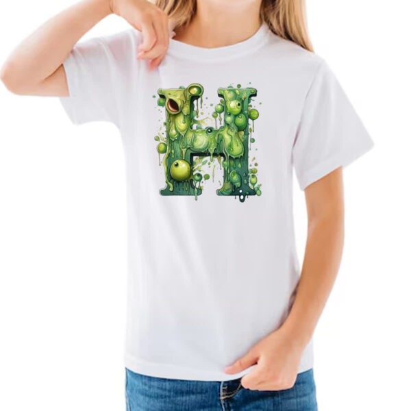 Camiseta Infanto Juvenil Zumbi Alfabeto Letra H - Imagem 3