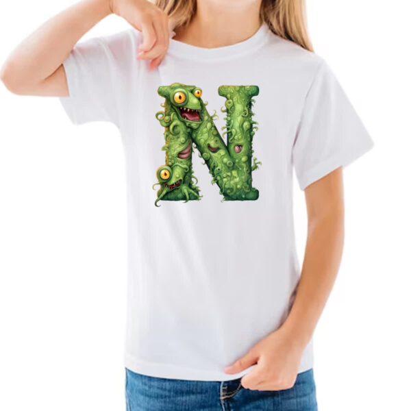 Camiseta Infanto Juvenil Zumbi Alfabeto Letra N - Imagem 3