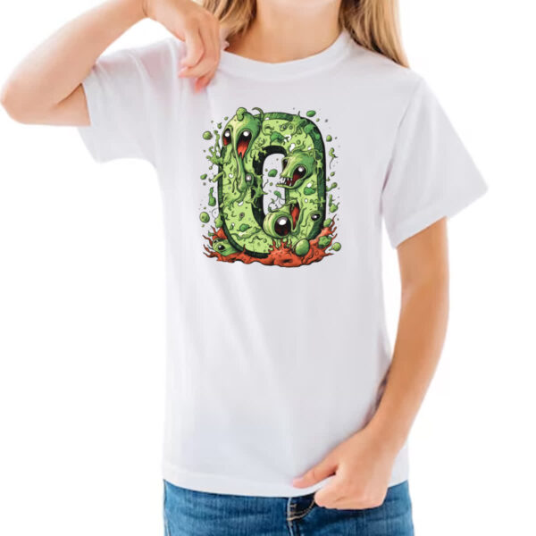 Camiseta Infanto Juvenil Zumbi Alfabeto Letra O - Imagem 3