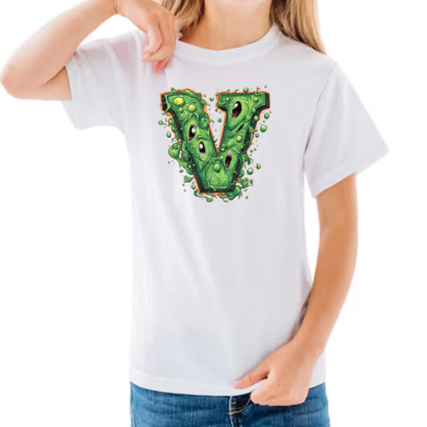 Camiseta Infanto Juvenil Zumbi Alfabeto Letra V - Imagem 3