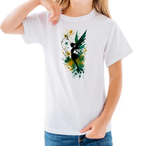 Camiseta Infanto Juvenil Fada da floresta silhueta splash - Imagem 3