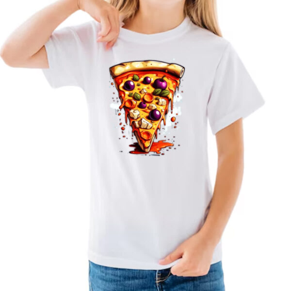 Camiseta Infanto Juvenil Fatia de pizza cartoon - Imagem 3
