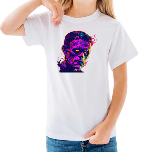 Camiseta Infanto Juvenil Frankstein Neon Art Face - Imagem 3