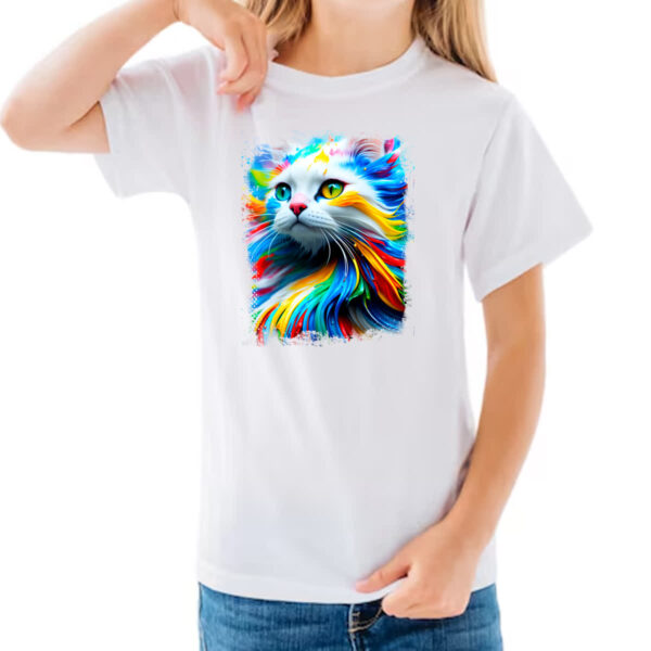 Camiseta Infanto Juvenil Gato Splash Art Color - Imagem 3
