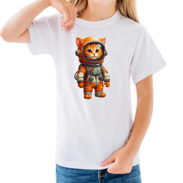 Camiseta Infanto Juvenil Gato fofo amarelo astronauta - Imagem 3