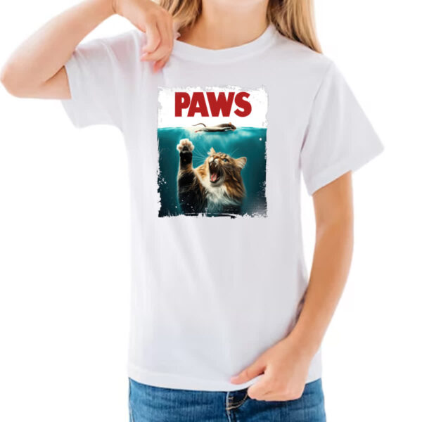 Camiseta Infanto Juvenil Gato parodia tubarao - Imagem 3