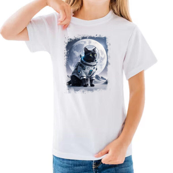Camiseta Infanto Juvenil Gato preto astronauta - Imagem 3