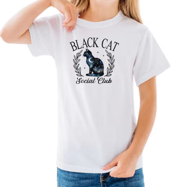 Camiseta Infanto Juvenil Gato preto noite social club - Imagem 3