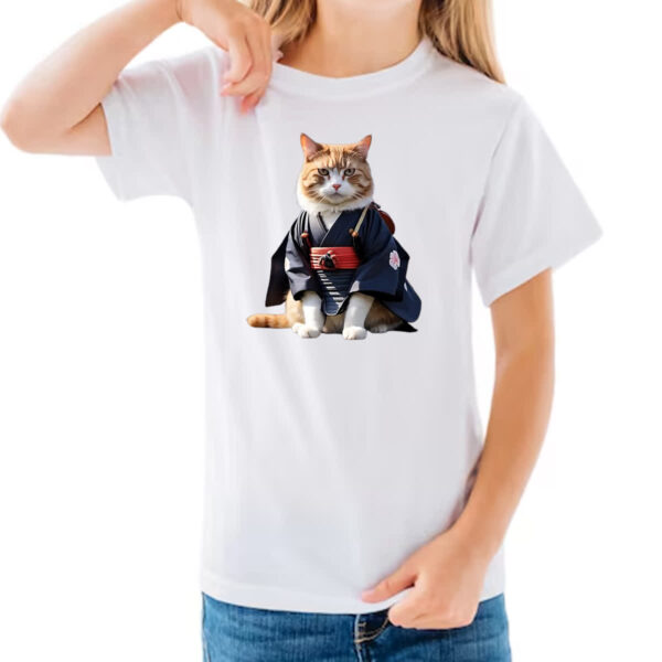 Camiseta Infanto Juvenil Gato samurai - Imagem 3