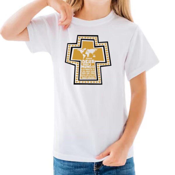 Camiseta Infanto Juvenil Gospel Joao 3.16  cruz dourada - Imagem 3