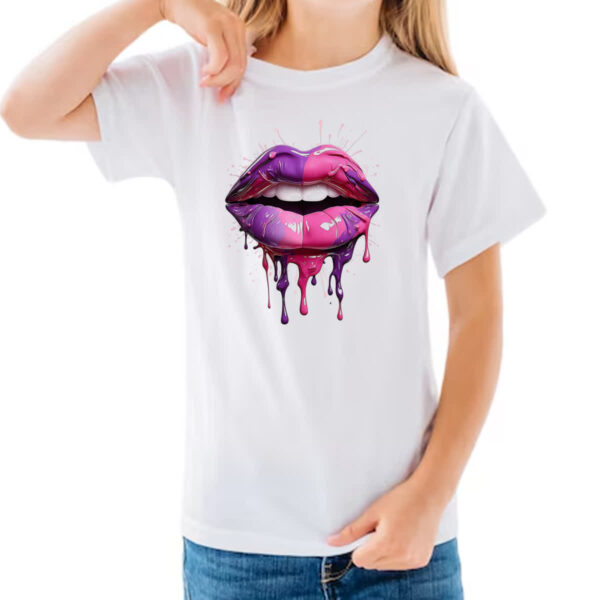 Camiseta Infanto Juvenil Labios pink e purpura derretendo - Imagem 3