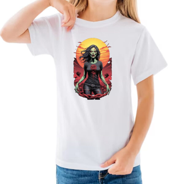 Camiseta Infanto Juvenil Mulher Zumbi Sunset Art - Imagem 3