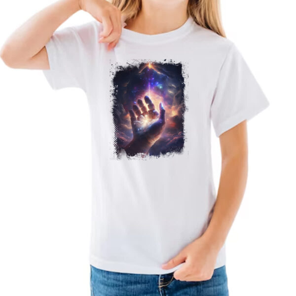 Camiseta Infanto Juvenil Mao de Deus criando o universo - Imagem 3