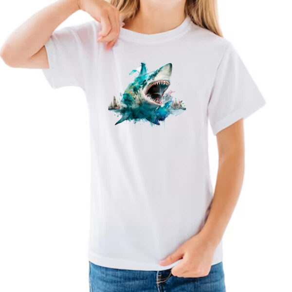 Camiseta Infanto Juvenil Megalodonte aquarela 3 - Imagem 3