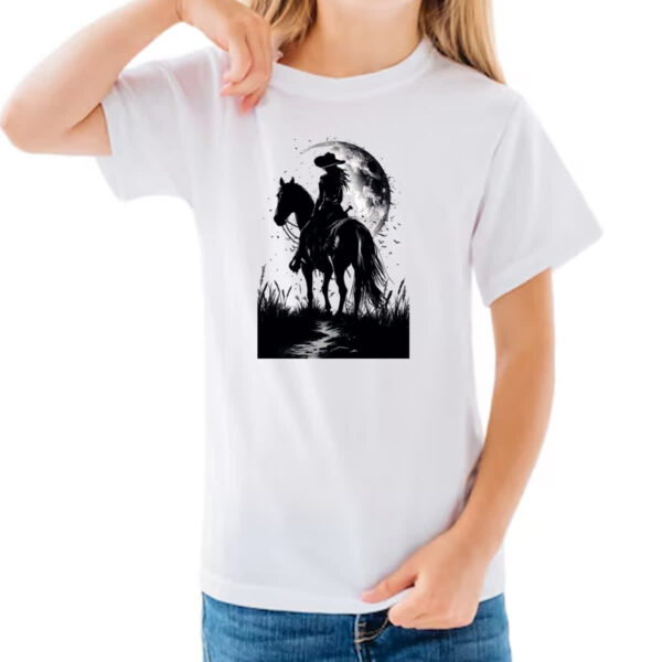 Camiseta Infanto Juvenil Mulher cowgirl sunset PB - Imagem 3