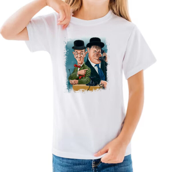 Camiseta Infanto Juvenil Nostalgia O Gordo e o Magro Caricatura - Imagem 3