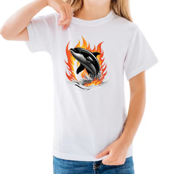 Camiseta Infanto Juvenil Orca ataque elementos de fogo - Imagem 3
