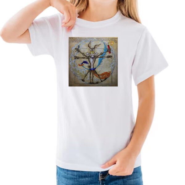 Camiseta Infanto Juvenil Papa Leguas e Coyote Vitruviano Da Vinci - Imagem 3
