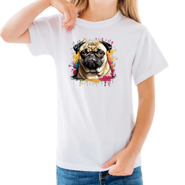 Camiseta Infanto Juvenil Pug Watercolor Splash Art - Imagem 3