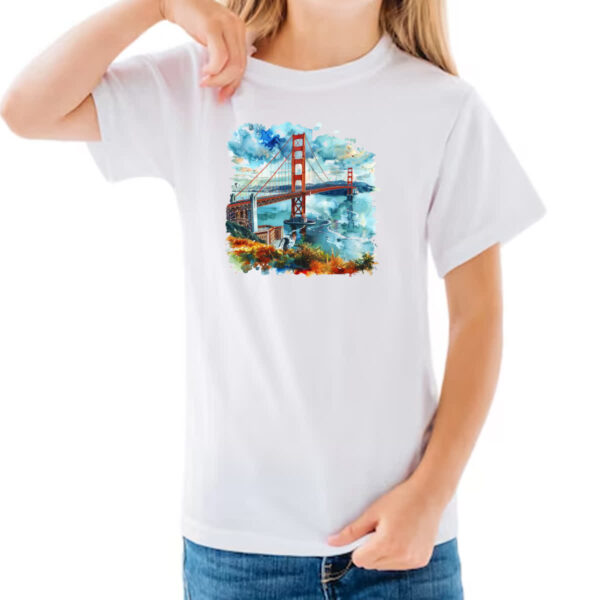 Camiseta Infanto Juvenil Ponte Golden Gate watercolor - Imagem 3