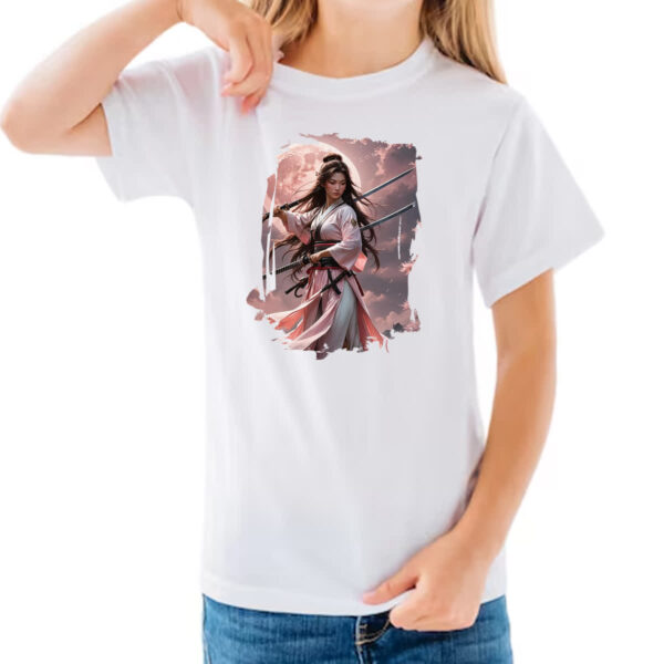 Camiseta Infanto Juvenil Samurai girl sunset rosa - Imagem 3