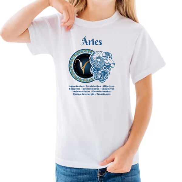 Camiseta Infanto Juvenil Signo de Aries adjetivos - Imagem 3