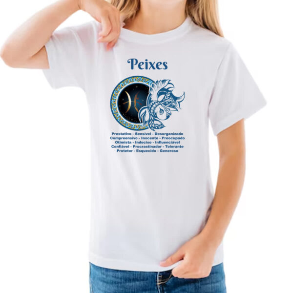 Camiseta Infanto Juvenil Signo de Peixes adjetivos - Imagem 3