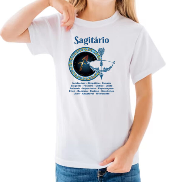 Camiseta Infanto Juvenil Signo de Sagitario adjetivos - Imagem 3