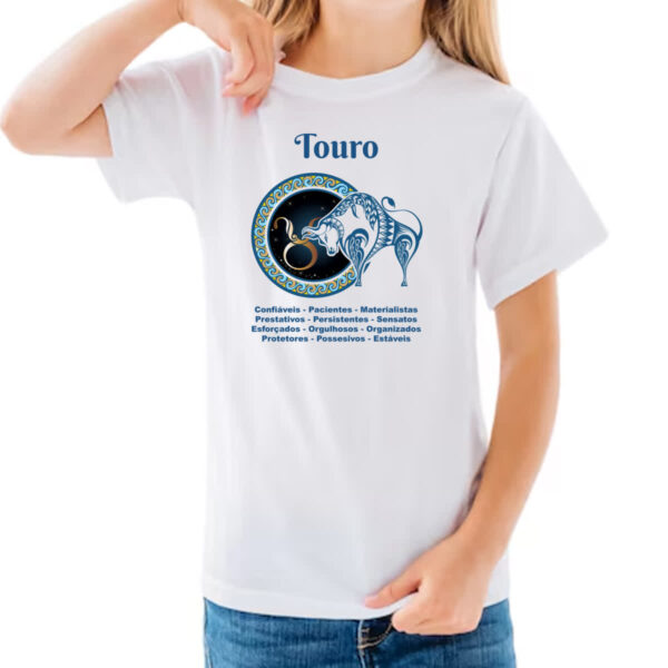Camiseta Infanto Juvenil Signo de Touro adjetivos - Imagem 3