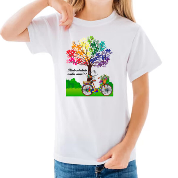 Camiseta Infanto Juvenil Autismo Plante sabedoria e colha amor - Imagem 3