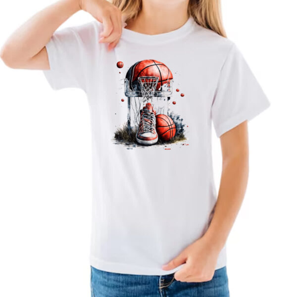 Camiseta Infanto Juvenil Basquete tenis cesta e bola - Imagem 3