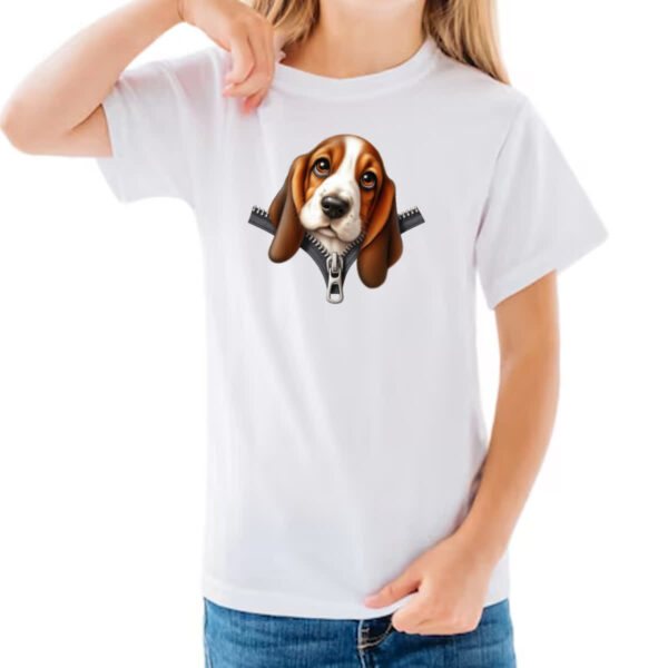 Camiseta Infanto Juvenil Basset Hound no Ziper - Imagem 3