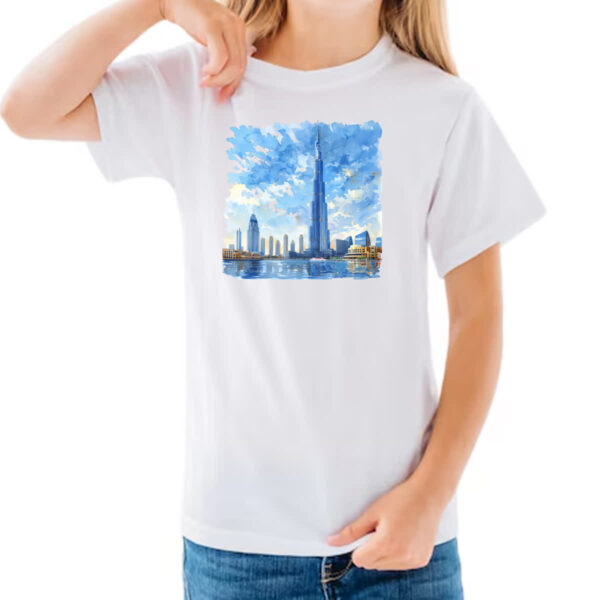 Camiseta Infanto Juvenil Burj Khalifa watercolor - Imagem 3