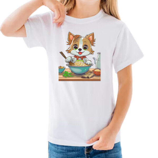 Camiseta Infanto Juvenil Cao feliz cozinhando lamem - Imagem 3
