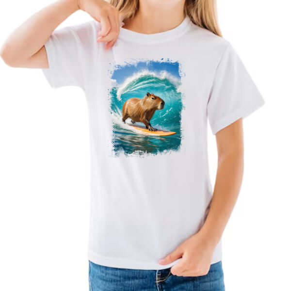 Camiseta Infanto Juvenil Capivara surfando no Hawaii - Imagem 3