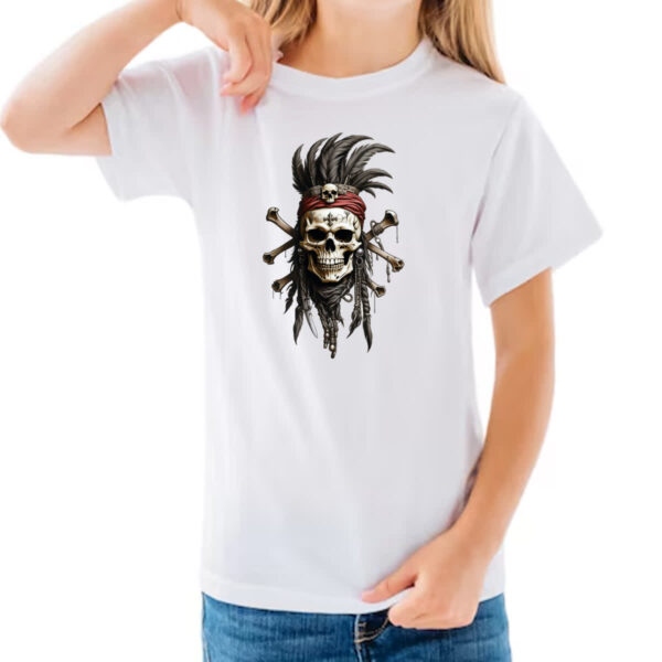 Camiseta Infanto Juvenil Caveira Indigena Mohawk - Imagem 3