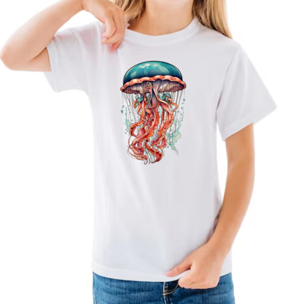 Camiseta Infanto Juvenil Agua-viva tatuagem estilo old school - Imagem 3