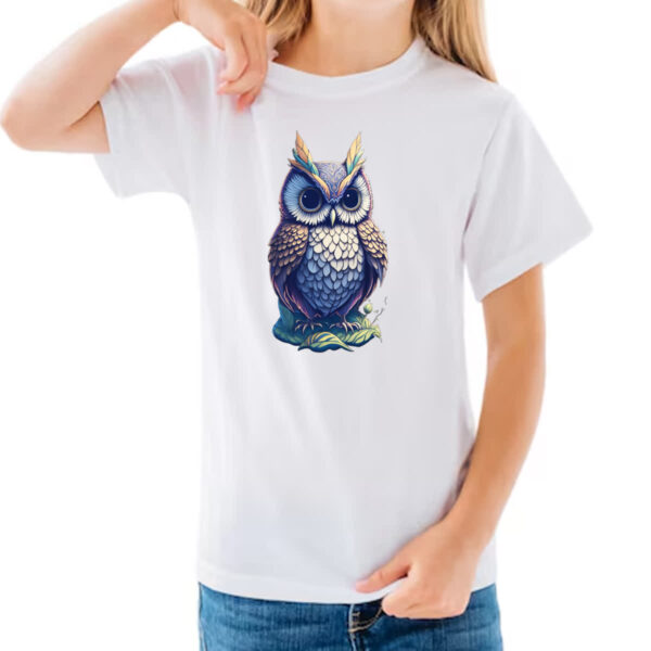 Camiseta Infanto Juvenil Coruja Fantasy Art Neon - Imagem 3