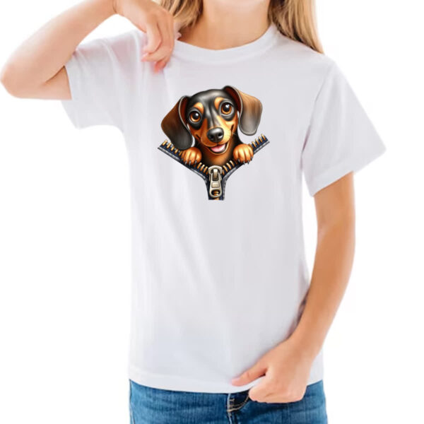 Camiseta Infanto Juvenil Dachshund no Ziper - Imagem 3