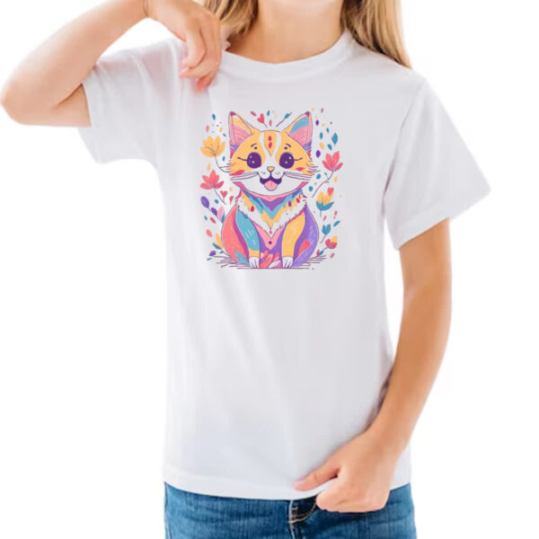 Camiseta Infanto Juvenil Desenho gato feliz - Imagem 3