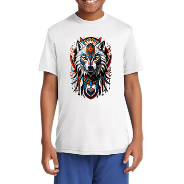 Camiseta Infanto Juvenil Espirito lobo tribal americano - Imagem 4