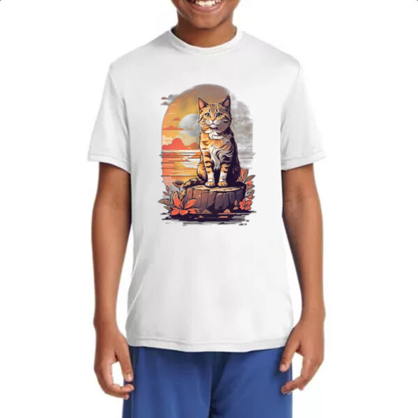 Camiseta Infanto Juvenil Gato amarelo final de tarde - Imagem 4