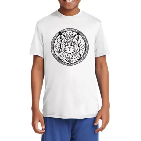 Camiseta Infanto Juvenil Gato Mandala Linear Arte - Imagem 4