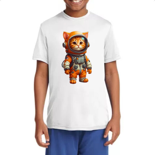Camiseta Infanto Juvenil Gato fofo amarelo astronauta - Imagem 4